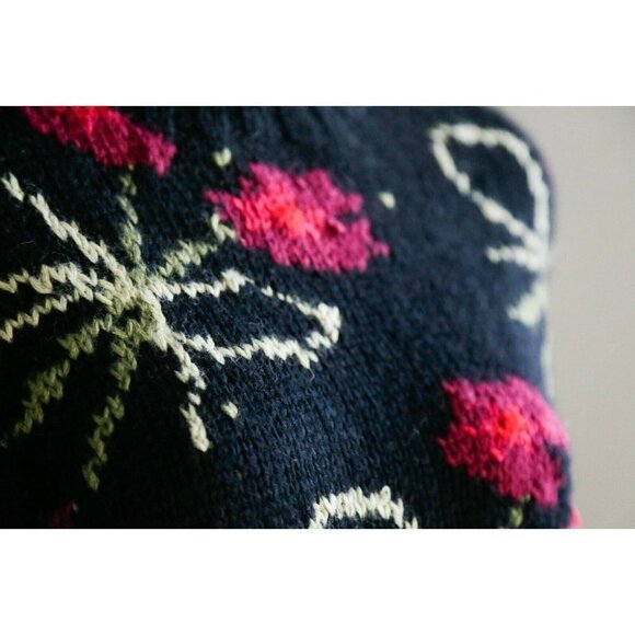 Vintage Y2K  Floral Novelty Print Black Pink Cute Statement Pullover S/M - Picture 6 of 9